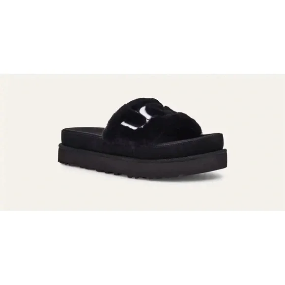 UGG Logo Black Laton Fur Slide - Picture 6 of 12